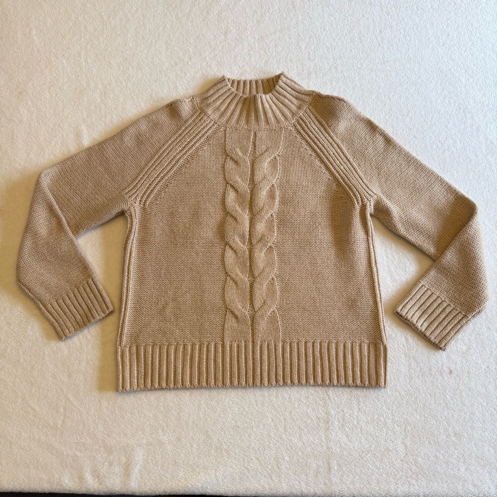 Tommy Hilfiger Beige Cable Knit Turtleneck Sweater